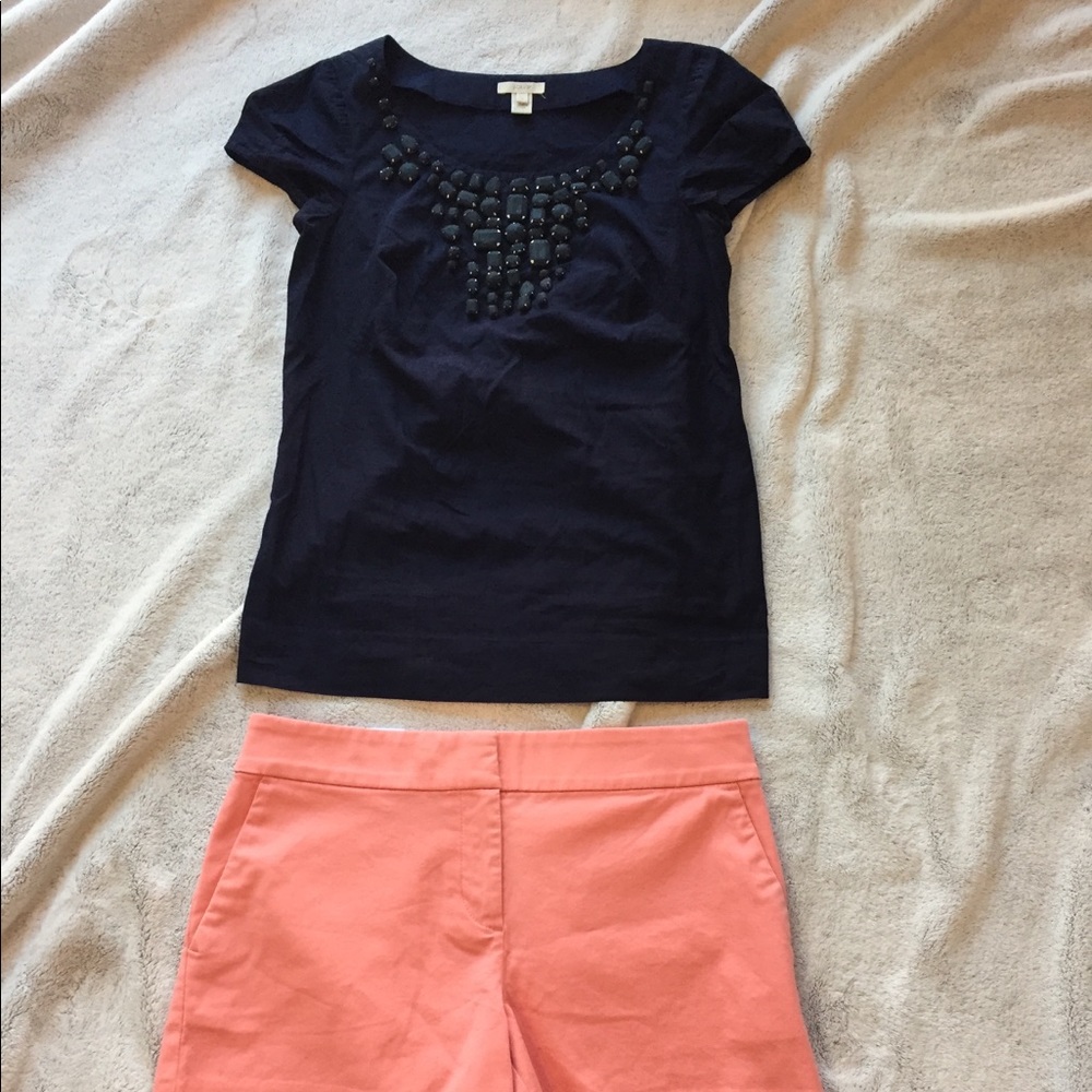 J Crew navy beaded top